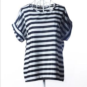 [Boutique] white & black striped flowy shirt